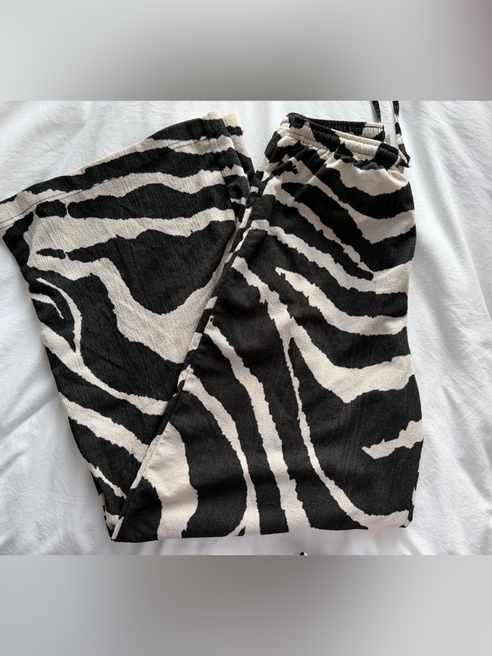 Zebra Print Wide Leg Pants - Black & Cream